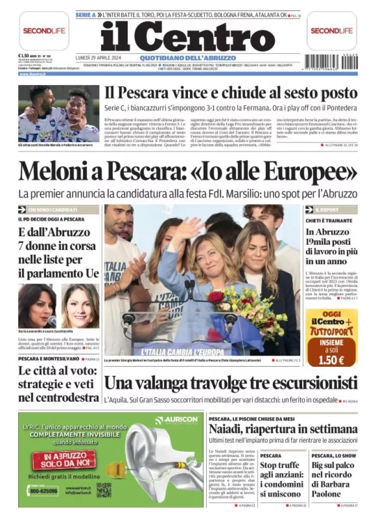 Prima-pagina-il centro-oggi-edizione-del-2024-04-29